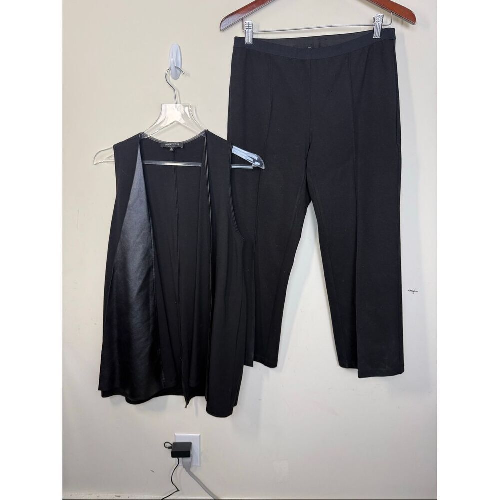 Lafayette 148 Black Pull On Knit Pant and Black Drape Collar Vest Set Size S/M M